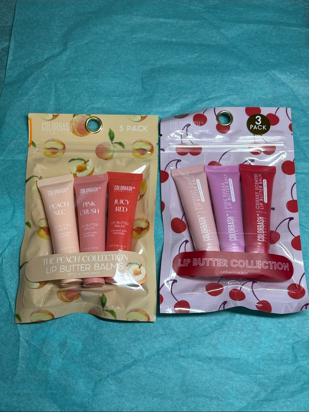 6 Lip Butter Collection by Color Bash Cosmetics - 3 Peach & 3 Cherry